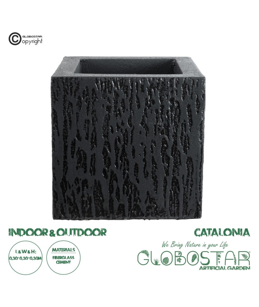 GloboStar® Artificial Garden CATALONIA 20767 Επιδαπέδιο Πολυεστερικό Τσιμεντένιο Κασπώ Γλάστρα - Flower Pot Μαύρο Μ30 x Π30 x Υ30cm